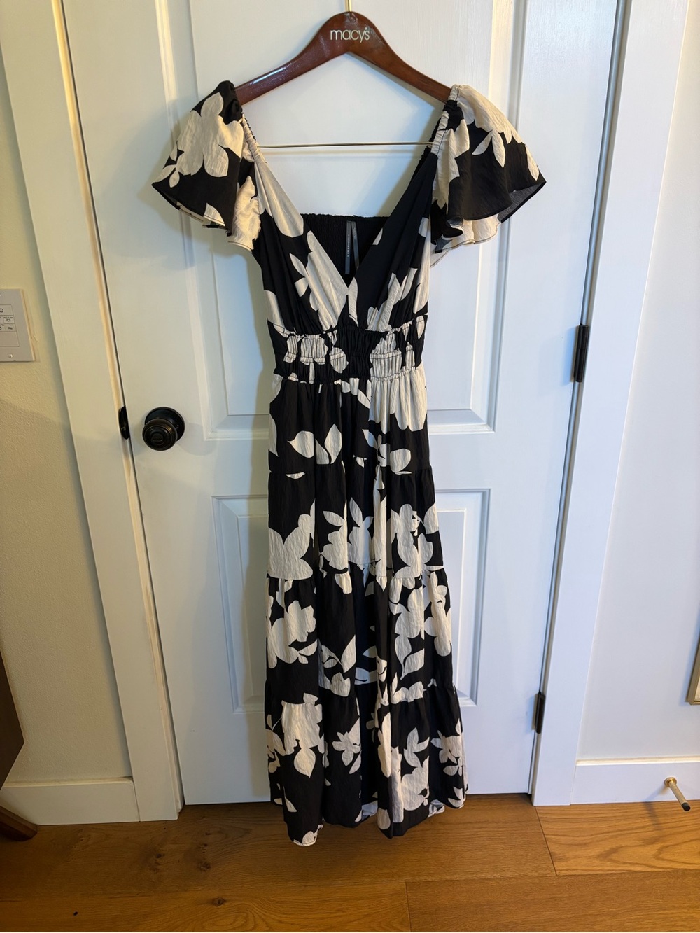 Anthropologie Black and White Floral Tiered Maxi Dress - Picture 2 of 12